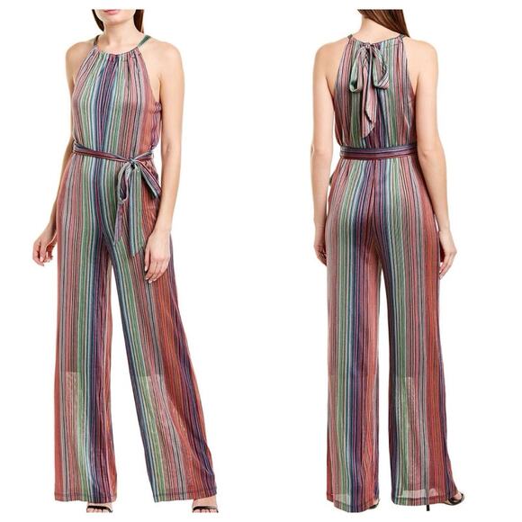 NEW Trina Turk Striped Jumpsuit Belted Sleeveless Halter Style Size Medium - Picture 1 of 13